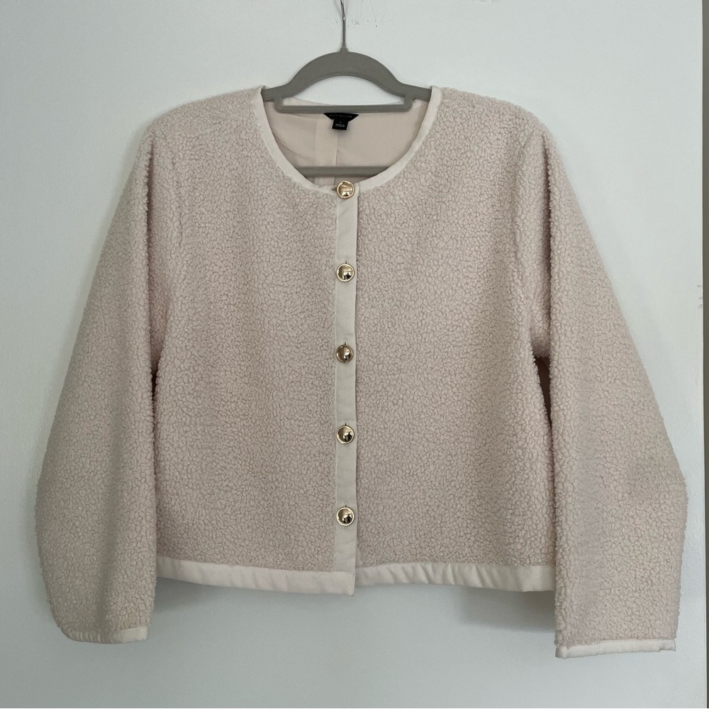 Ann Taylor Sherpa Boucle Cardigan in Ivory Cream